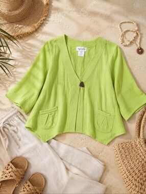 Key Lime Pie Lime Green Cotton Gauze Boho Swing Topper Jacket M